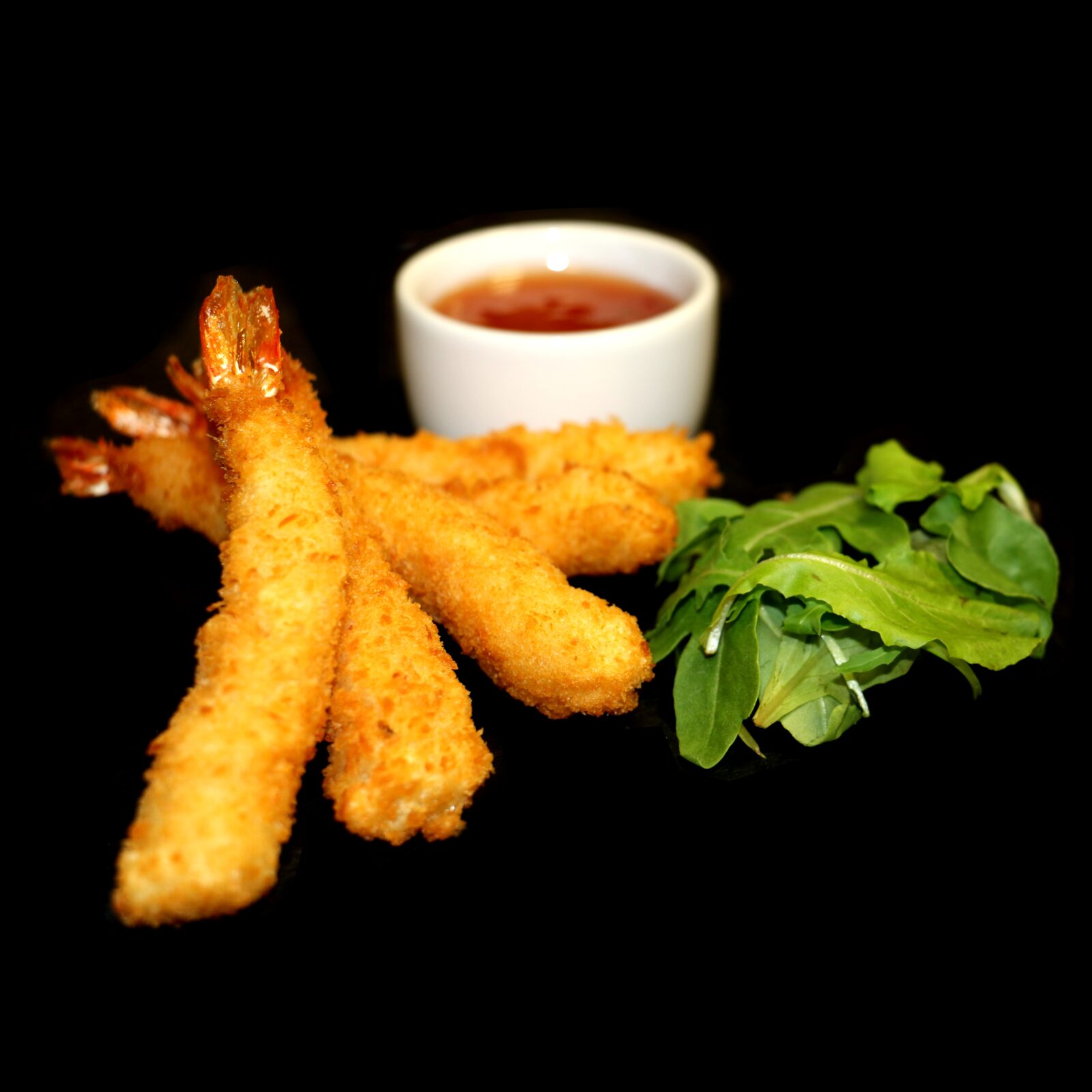 804. Tempura Hiidkrevetid 5 tk. + Magus tšilli kaste